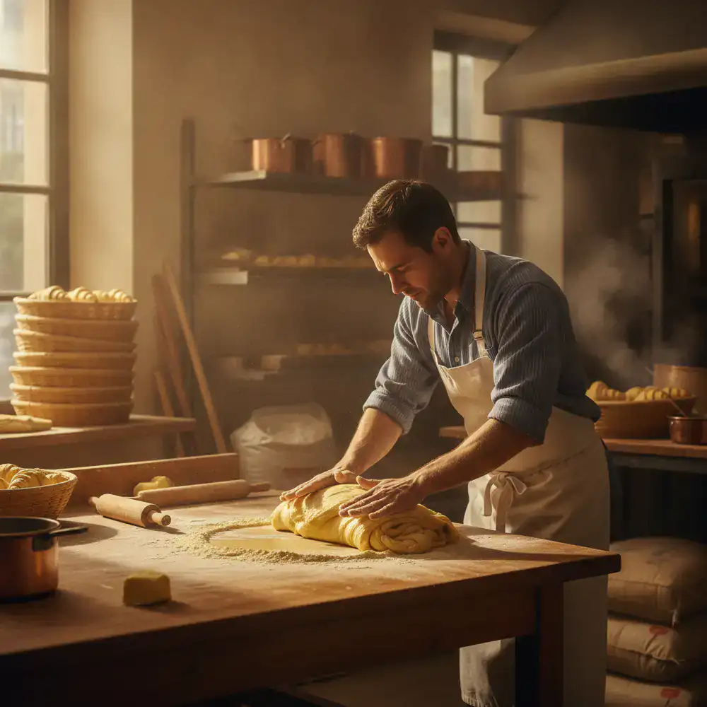 Boulanger préparant la pâte à croissant