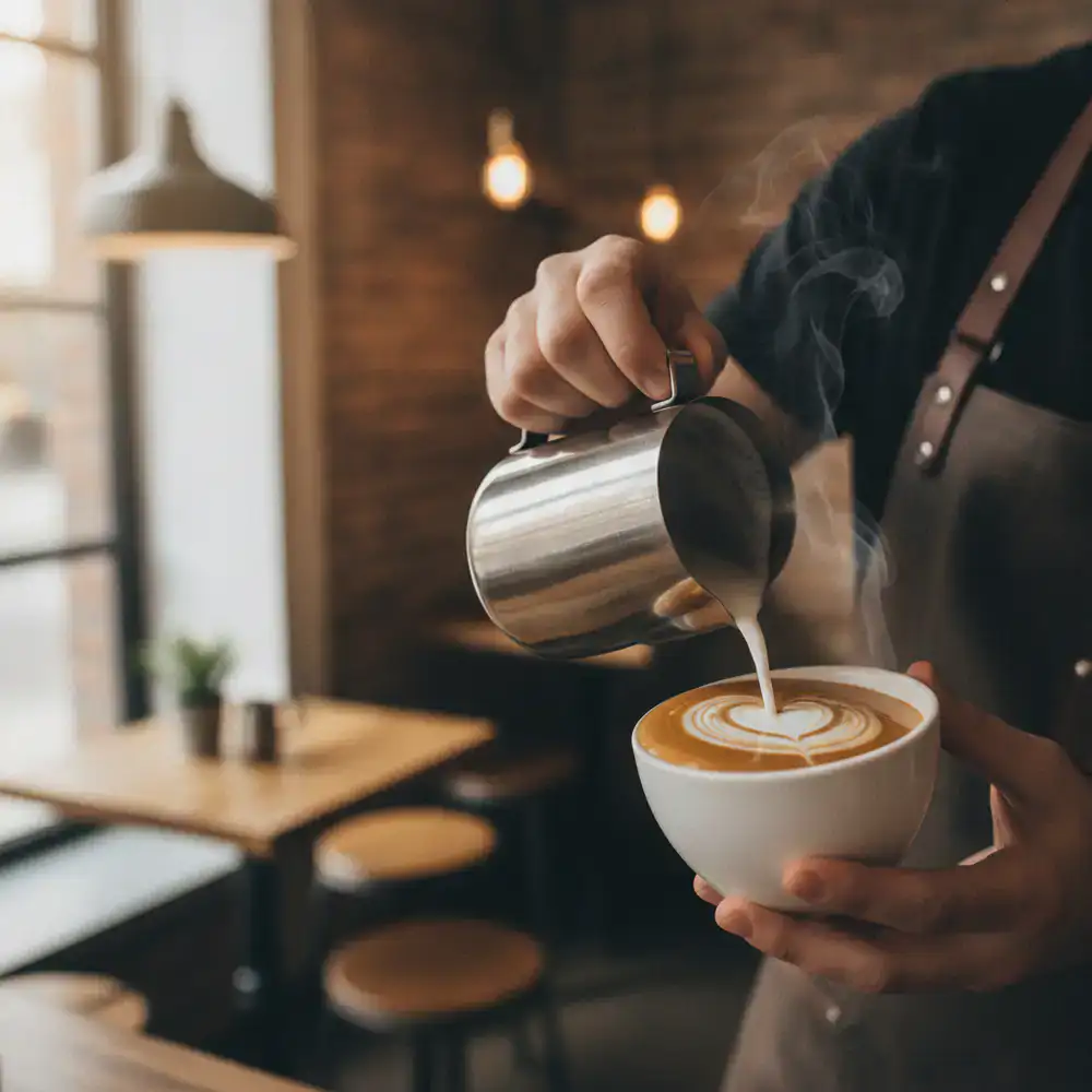 Barista réalisant un latte art parfait