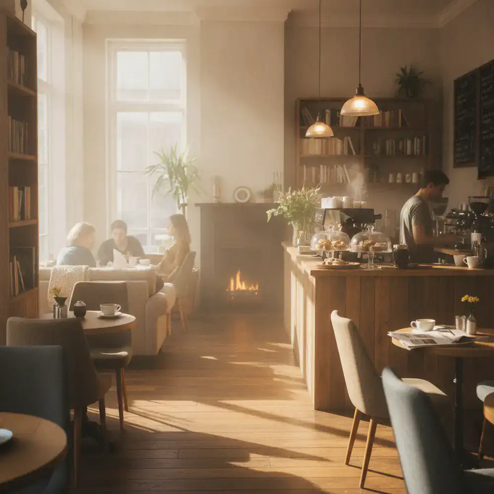 Intérieur lumineux et chaleureux du café le matin