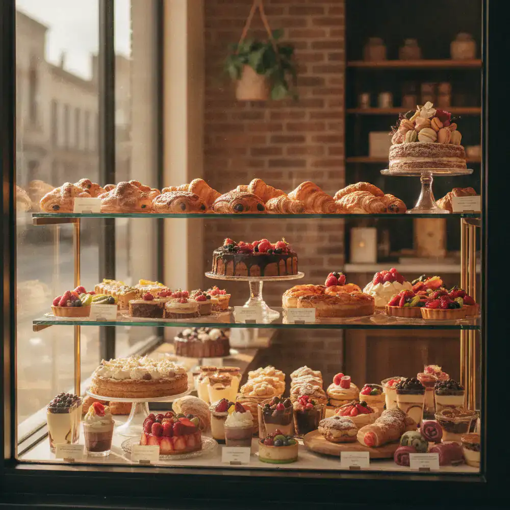 Superbe vitrine de pâtisseries françaises