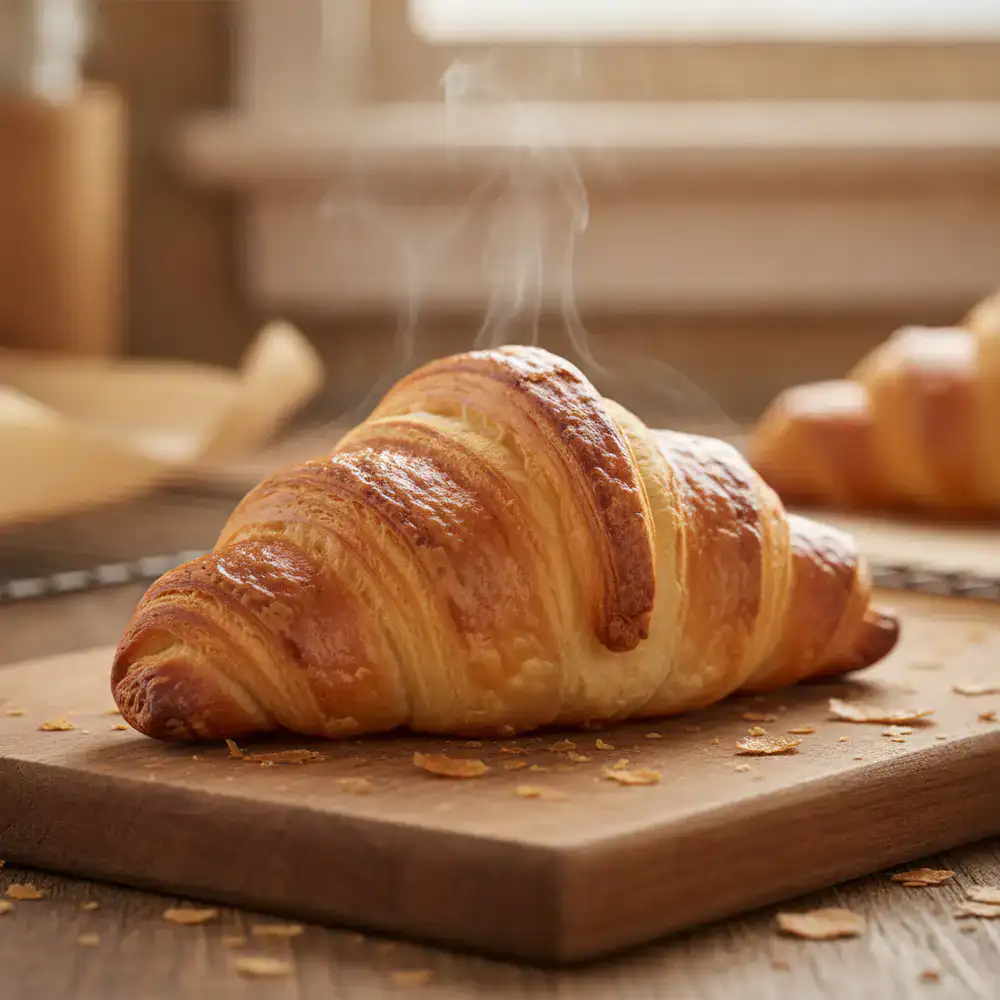 Croissant au beurre frais sortant du four